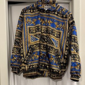 Vintage Elegant Blue and Gold Women's Bomber Jacket